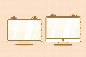 cute monitor with cat ornament vector design