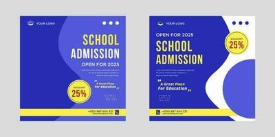 School admission social media post or banner template vector