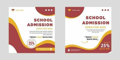 School admission social media post or banner template vector