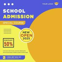 School admission social media post or banner template vector