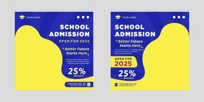 School admission social media post or banner template vector