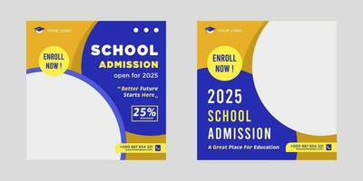 School admission social media post or banner template vector