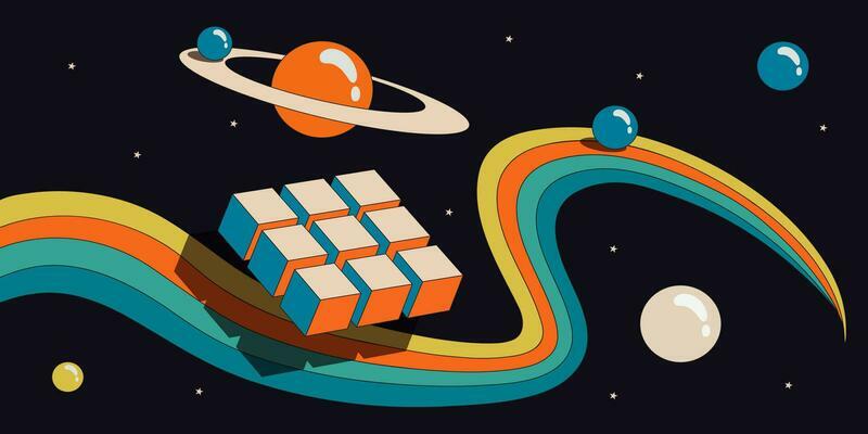 Psychedelic retro art. Inspirational retro poster with geometric elements, retro palette.