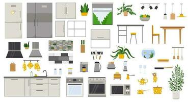 Kitchen interior with furniture, flat style vector illustration