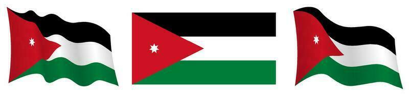 bandera de Jordán en estático posición y en movimiento, revoloteando en viento en exacto colores y tamaños, en blanco antecedentes vector