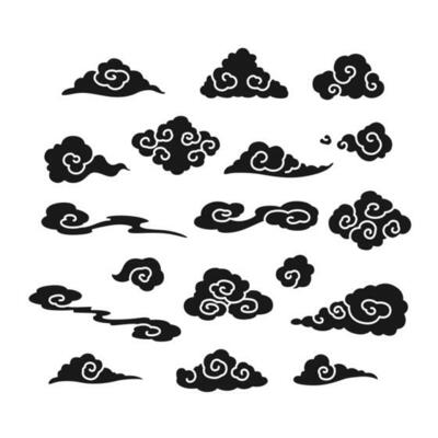 Chinese style cloud painting set, drawing elements on white background