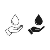 Drop icon in hand silhouette. Save water symbol vector