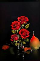 ramo de flores de rojo rosas en un negro fondo, ai generado foto