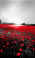 bright illustration landscape with red poppies, background, photo