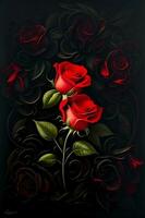 ramo de flores de rojo rosas en un negro fondo, ai generado foto