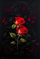 bouquet of red roses on a black background, photo