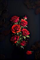 bouquet of red roses on a black background, photo