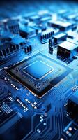 Electronic circuit board close up. Technology background. Central Computer Processors CPU concept. Motherboard digital microchips. Tech background. Integrated communication processor. photo