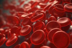 rojo sangre células. circulación de hemoglobina mediante vasos sangre anemia antecedentes. humano rojo eritrocitos hemoglobina debajo electrón microscopio. generativo ai foto