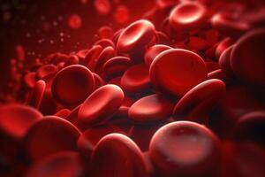 rojo sangre células. circulación de hemoglobina mediante vasos sangre anemia antecedentes. humano rojo eritrocitos hemoglobina debajo electrón microscopio. generativo ai foto