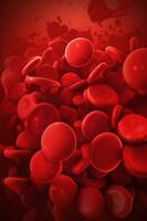rojo sangre células. circulación de hemoglobina mediante vasos sangre anemia antecedentes. humano rojo eritrocitos hemoglobina debajo electrón microscopio. trombosis. generativo ai foto