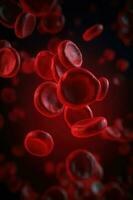 Red blood cells. Circulation of hemoglobin through vessels. Blood anemia background. Human red erythrocytes. Hemoglobin under electron microscope. Generative ai photo