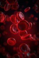 Red blood cells. Circulation of hemoglobin through vessels. Blood anemia background. Human red erythrocytes. Hemoglobin under electron microscope. photo
