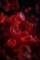 rojo sangre células. circulación de hemoglobina mediante vasos sangre anemia antecedentes. humano rojo eritrocitos hemoglobina debajo electrón microscopio. generativo ai foto