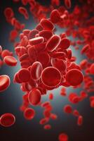 Red blood cells. Circulation of hemoglobin through vessels. Blood anemia background. Human red erythrocytes. Hemoglobin under electron microscope. Generative ai photo