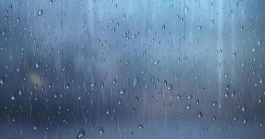 lluvia gotas en ventana superficie. lluvioso gotas en cristal de ventana terminado borroso ciudad vista. mojado gris vaso fondo generado por artificial inteligencia. ai generado foto