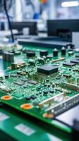 Electronic circuit board close up. Technology background. Central Computer Processors CPU concept. Motherboard digital microchips. Tech background. Integrated communication processor. photo