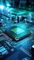 Electronic circuit board close up. Technology background. Central Computer Processors CPU concept. Motherboard digital microchips. Tech background. Integrated communication processor. photo