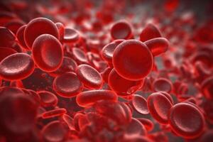 Red blood cells. Circulation of hemoglobin through vessels. Blood anemia background. Human red erythrocytes. Hemoglobin under electron microscope. photo