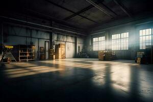 AI genarative Industrial Logistic Warehouse Clean Background view photo