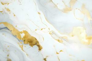 AI Generative White and Gold Marble Background. photo