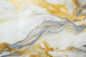 AI Generative White and Gold Marble Background. photo