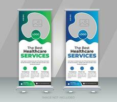 Health care services and medical roll up or clinic standee banner template vector