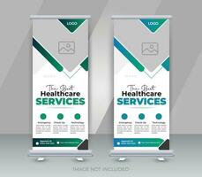 Medical health care services signage or roll up banner design for hospital layout template vector