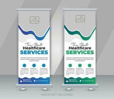 Medical health care services signage or roll up banner design for hospital layout template vector