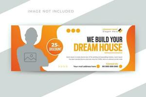 Construction service or renovation social media timeline cover or web banner template vector