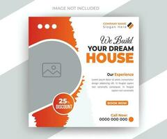 Construction and house renovation services social media post and web banner template vector