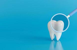 un aumentador vaso mira a el salud de el dientes. dental cuidado. 3d representación foto