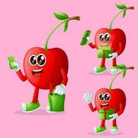 Cute cherry characters receiving gifts vector