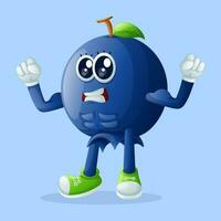 Cute blueberry character showing off his muscles vector