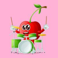 Cute cherry character playing musical instrument vector