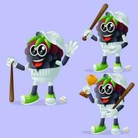 Cute blackberry characters playing baseball vector