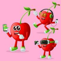 Cute cherry characters and technology vector