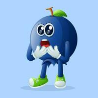 Cute blueberry character with a surprised face and open mouth vector