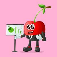 Cute cherry character presenting financial reports vector