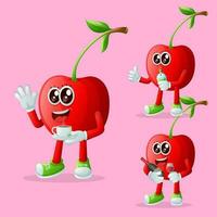 Cute cherry characters enjoying beverages vector