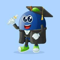 Cute blueberry character wearing a graduation cap and holding a diploma vector