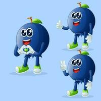 Cute blueberry characters making playful hand signs vector