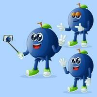 Cute blueberry characters as narcissistic vector