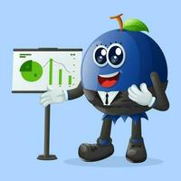 Cute blueberry character presenting financial reports vector