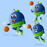 Cute blueberry characters playing basketball vector